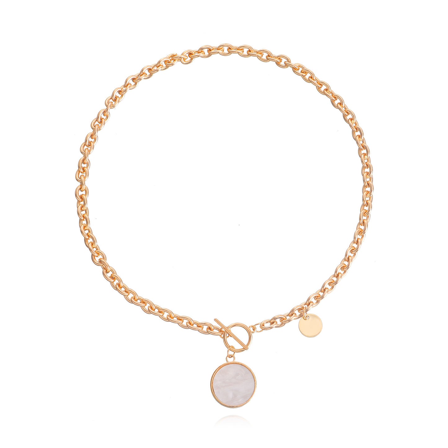 Niche design high-end splicing chain imitation mother-of-pearl pendant necklace female cold OT buckle pearl necklace