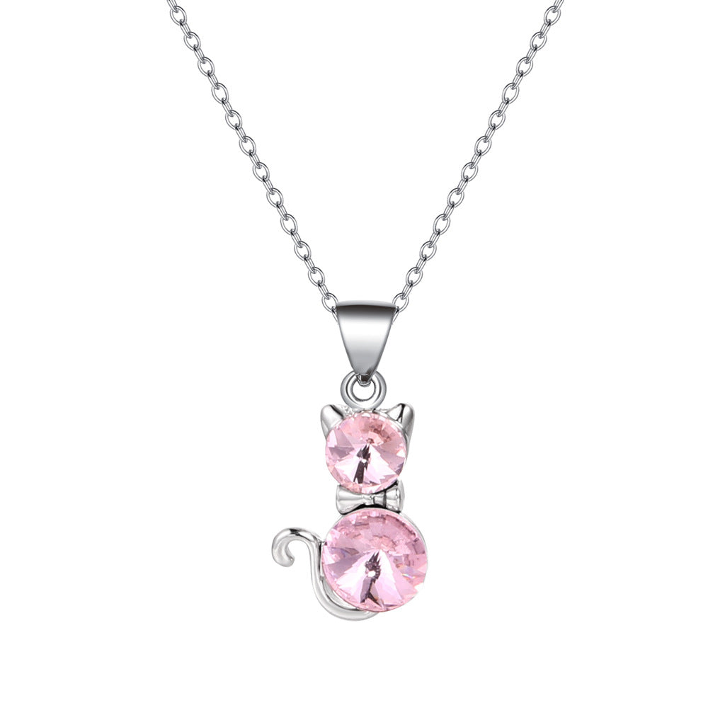 Simple and cold zircon pendant necklace fashion five-pointed star key cat clavicle chain niche design
