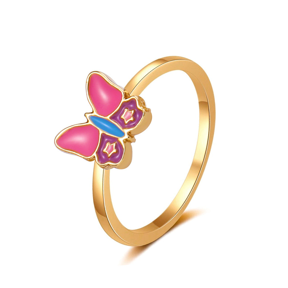 ina net red cute mushroom ring retro rainbow butterfly index finger ring creative fun geometric ring female