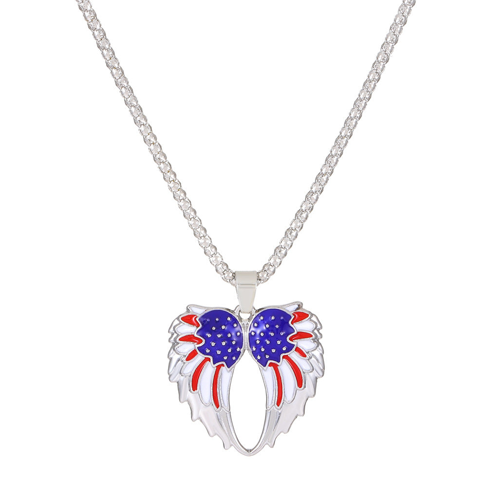 Ins American Independent Column Necklace Set Fashion Simple Diamond Wings Love Pendant Clavicle Chain