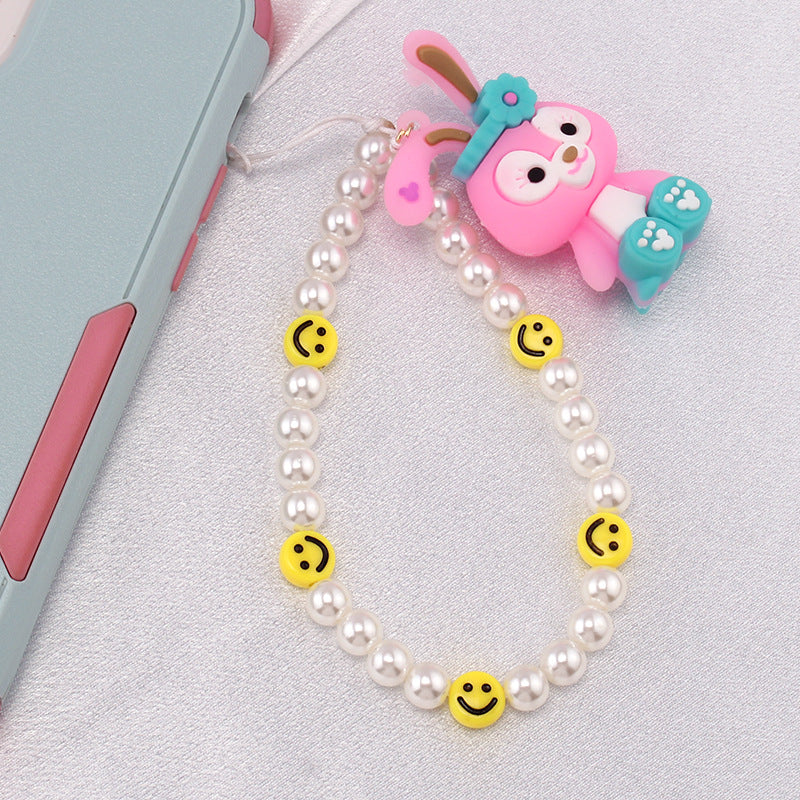Fashion Imitation Pearl Smiley Face Beaded Phone Chain Cute Soft Tao Xingdailu Phone Lanyard