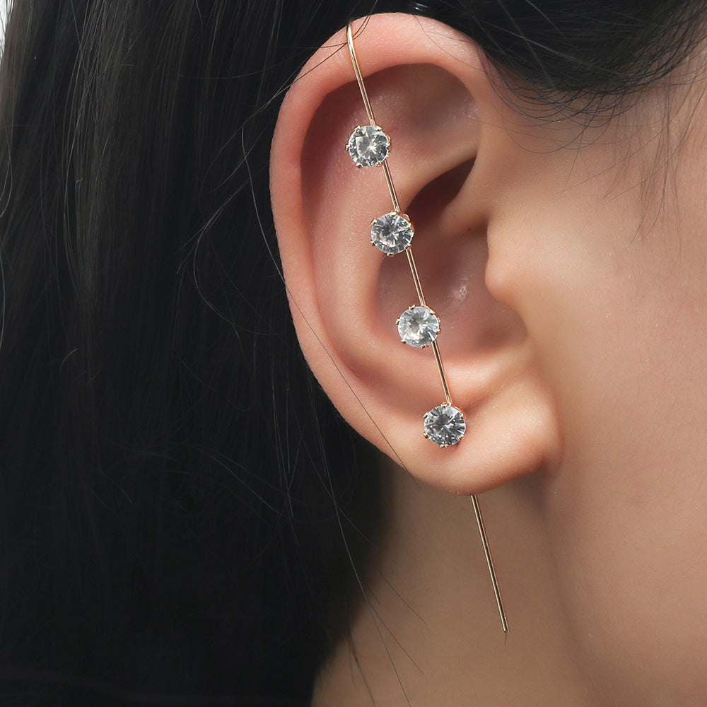 Piercing Ear Needles Temperament Inlaid Zircon Earrings Star Letters Surrounding Auricle Style Slash Earrings