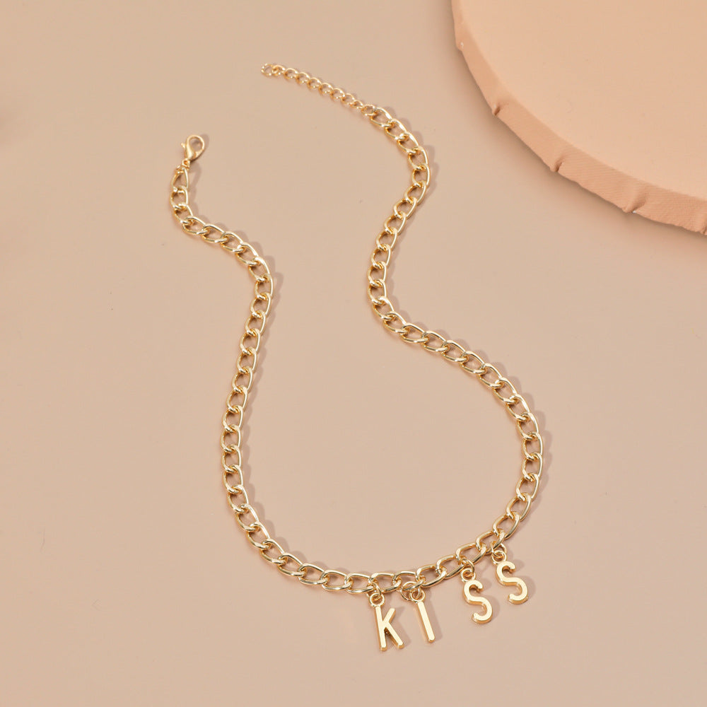 diy simple handmade alloy English word letter necklace hip-hop couple pendant short chain men and women