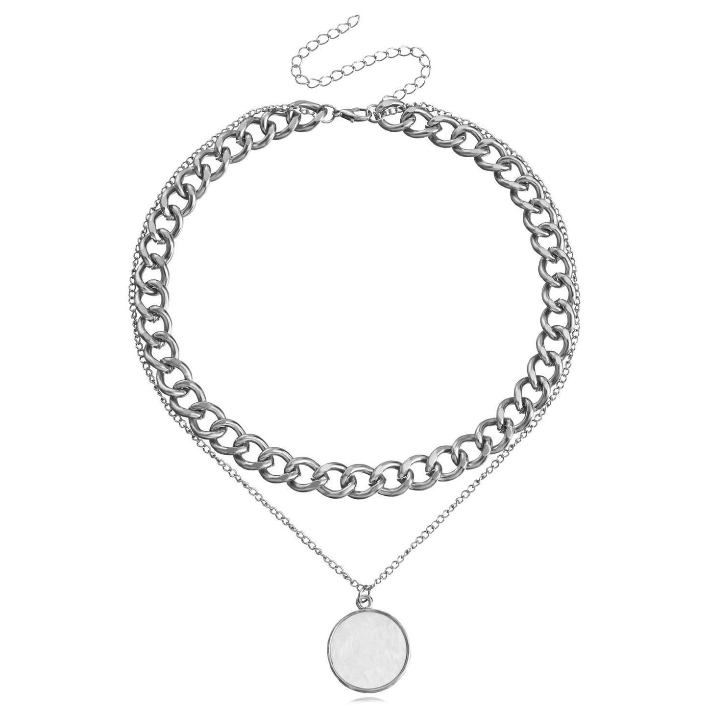 Niche design high-end splicing chain imitation mother-of-pearl pendant necklace female cold OT buckle pearl necklace