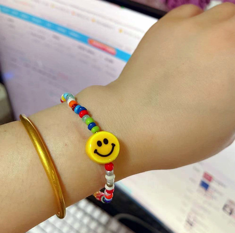 Jewelry female worker threading rice beads smiley face necklace super fairy fashion short necklace clavicle chain
