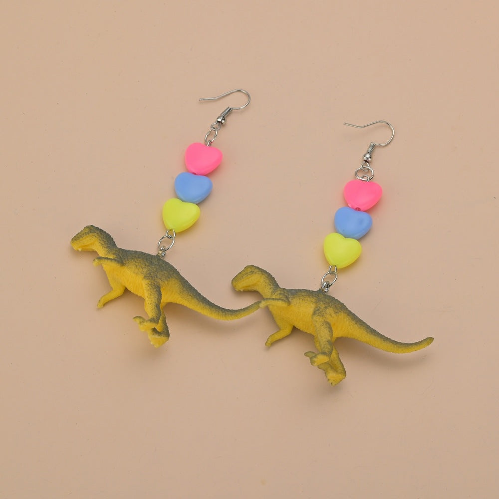 Fashion Toy Dinosaur Earrings Resin Candy Color Heart Shape Earrings Kids Jewelry Accessories