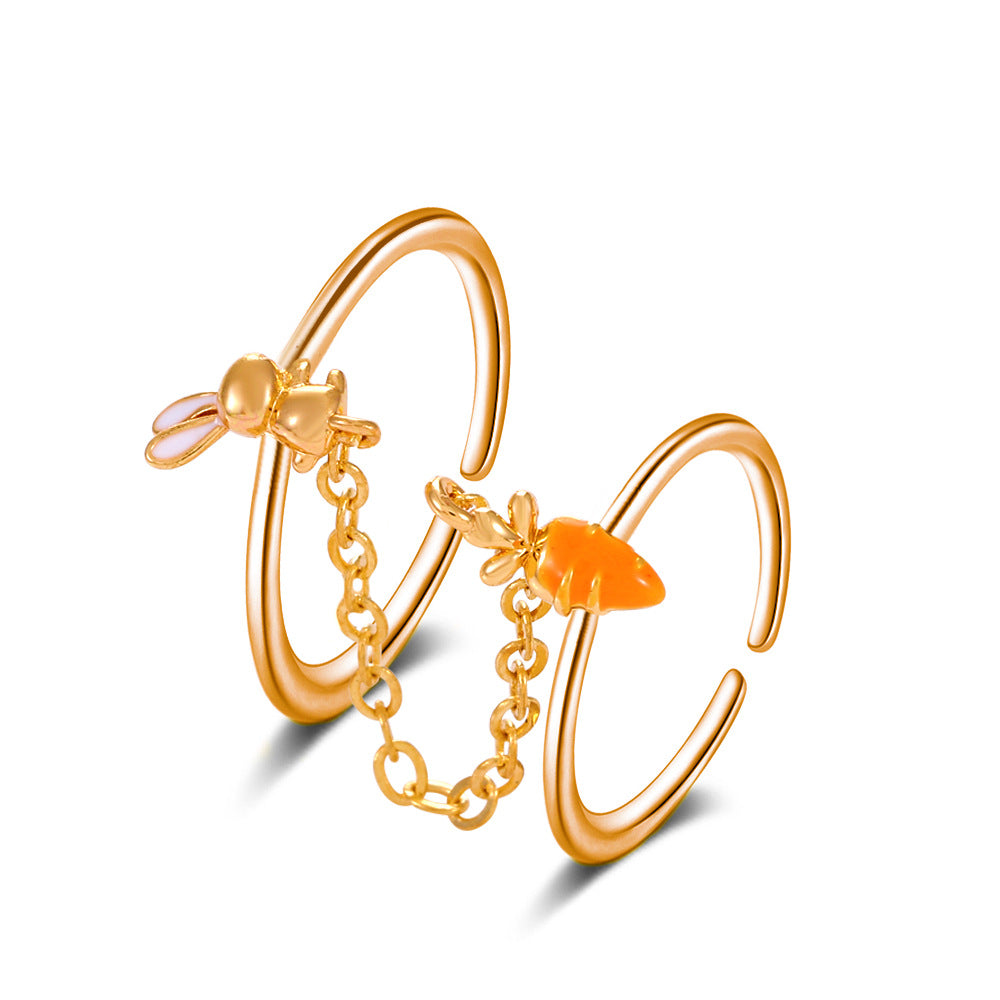 ins chain tassel double finger ring fashion simple star butterfly love geometric opening index finger ring tide