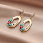 Geometric Pearl Color Gravel Earrings Heart Hollow Ear Studs Retro Temperament Fashion Trendy Earrings