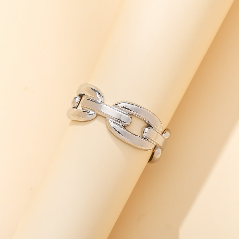 Fashion personality creative stainless steel open ring feather men and women titanium steel simple ins ring