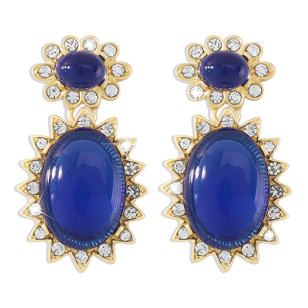 E116 Medieval court elegant gemstone earrings resin rhinestone double-layer personality niche earrings for women