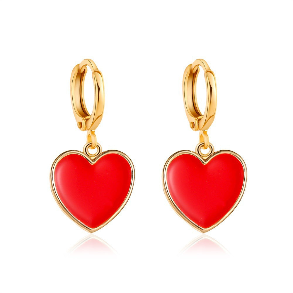 Retro Drip Oil Heart Earrings Female Fashion Simple Sweet Color Peach Heart Earrings Earrings Versatile Earrings