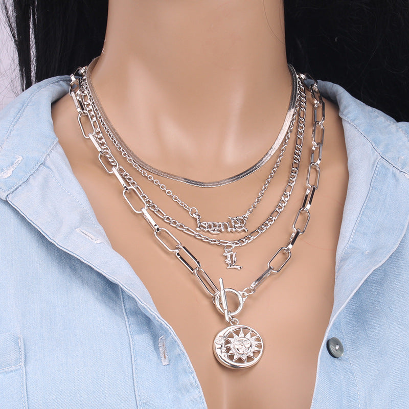 Personality multi-layer moon portrait pendant collarbone chain personality all-match necklace female