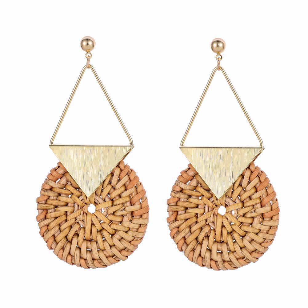 Personality Fashion Rattan Braided Earrings Female Personality Round Geometric Stud Earrings Accessories