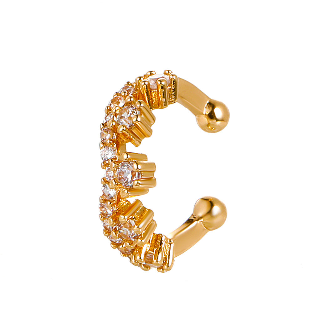 Simple zircon hole-free ear clip fashion retro geometric C-shaped ear bone clip niche design temperament earrings women