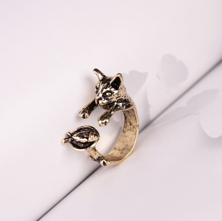 Cute Animal Open Ring Fashion Personality Exaggerated Puppy Cat Elephant Ring Creative Hand Jewelry