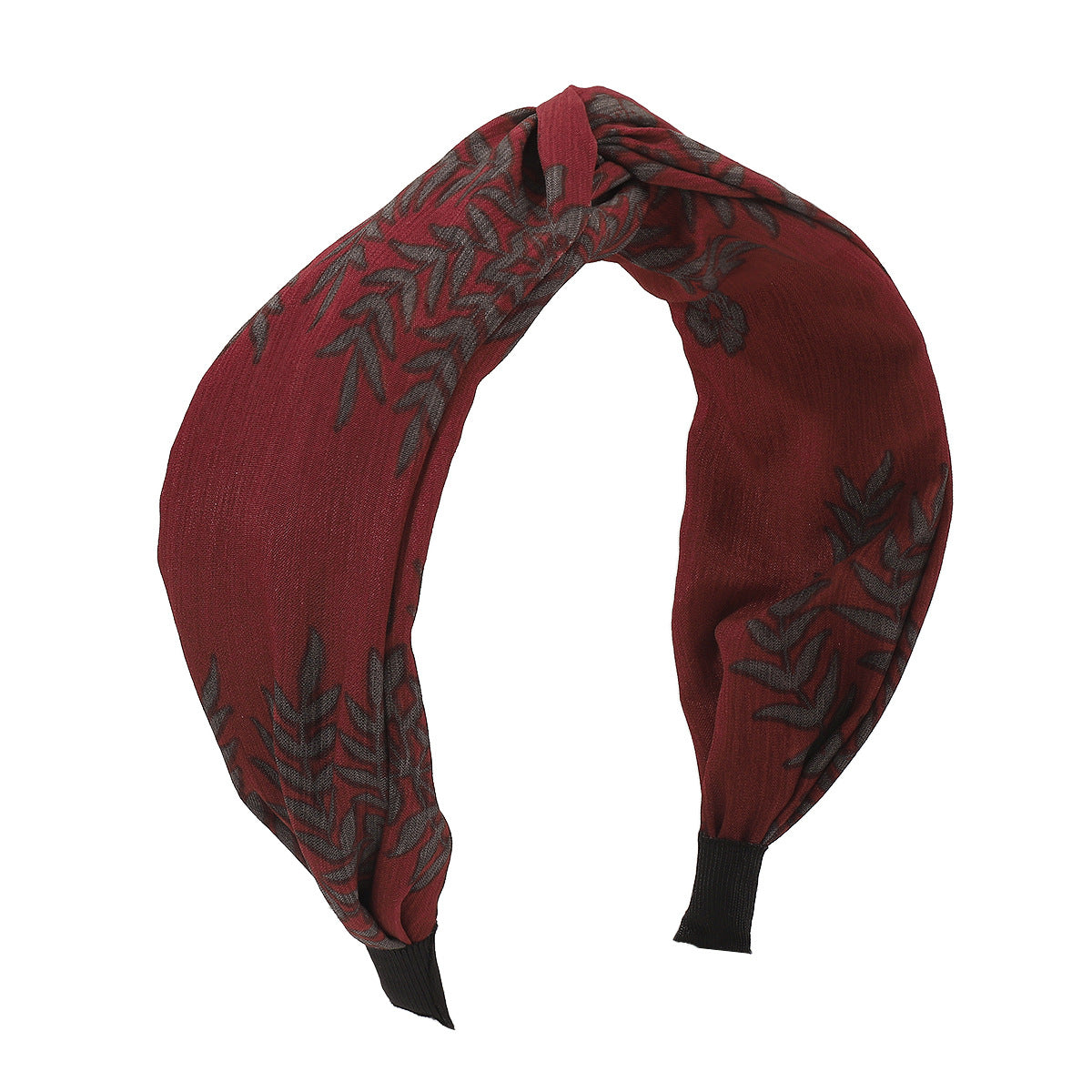 F4881 Fabric fashion trendy cross wide-brimmed headband pure color leaf print contrasting color simple net red headband
