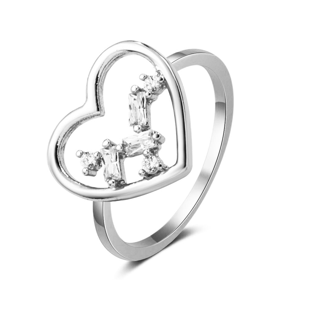 Ins cold zircon opening love ring super fairy fashion star letter hollow index finger ring net red