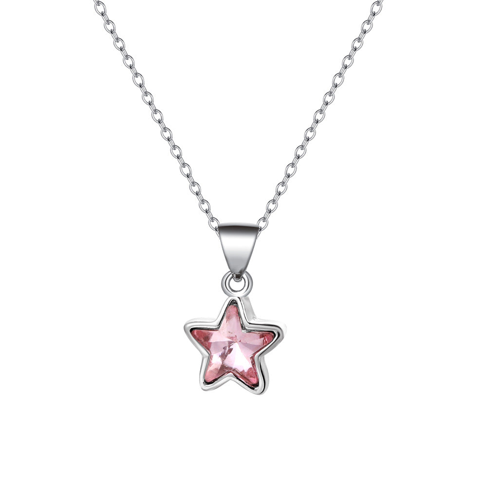 Simple and cold zircon pendant necklace fashion five-pointed star key cat clavicle chain niche design