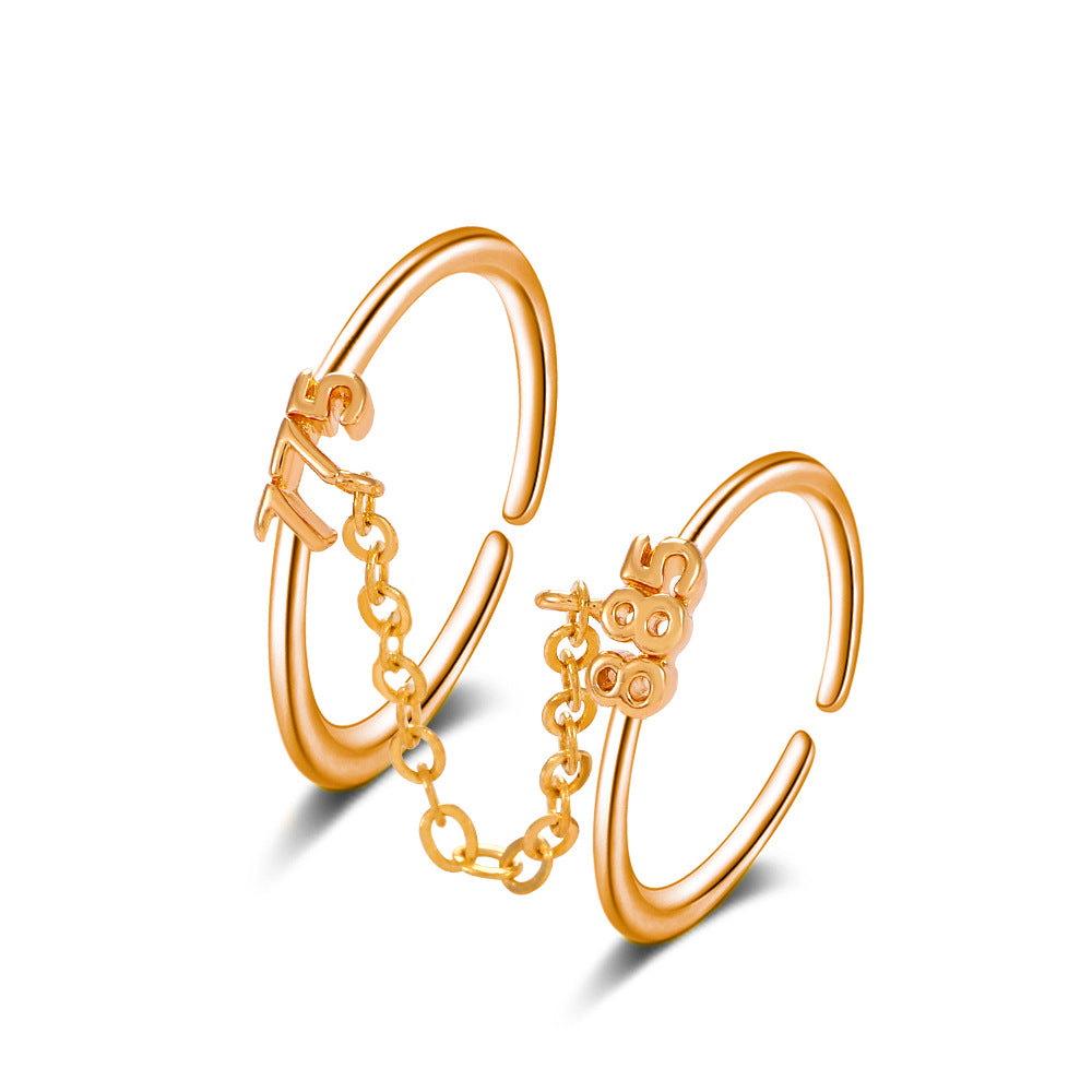 ins chain tassel double finger ring fashion simple star butterfly love geometric opening index finger ring tide