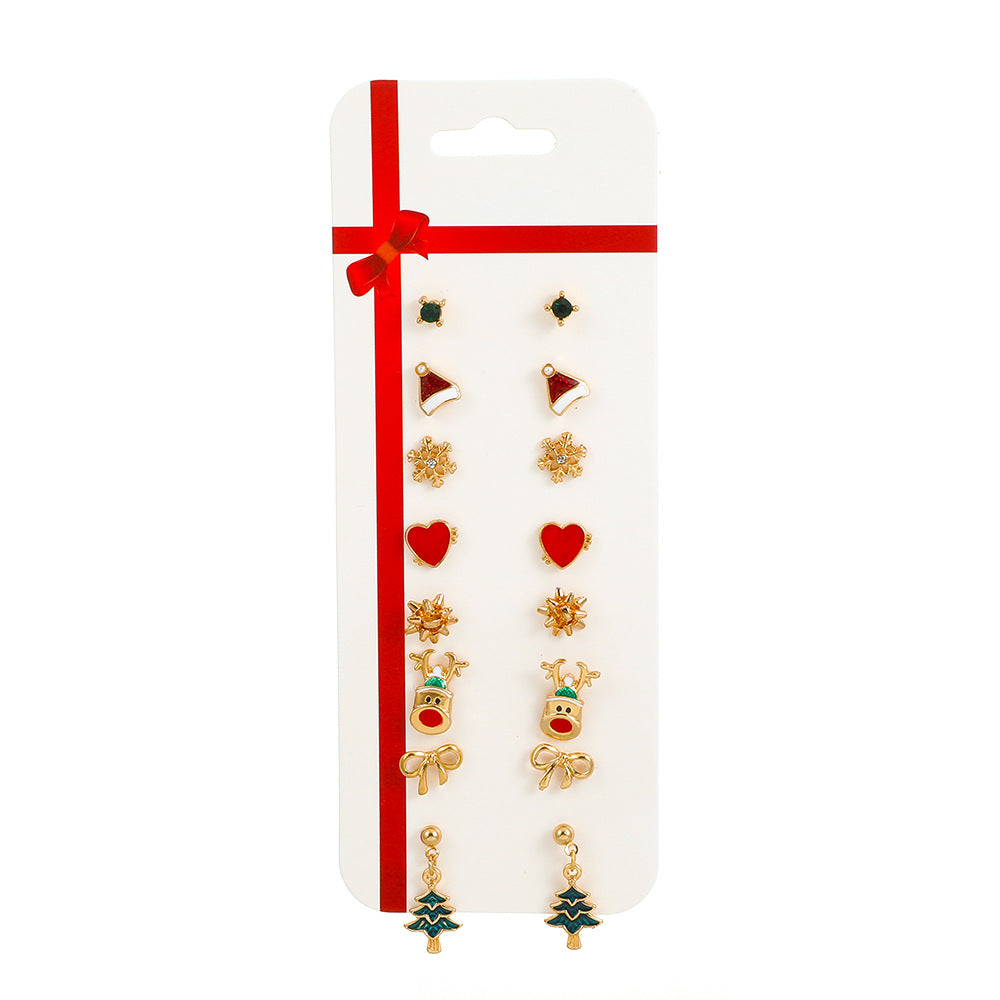Christmas earring combination set fashion cartoon elk cane Christmas tree earrings card earrings