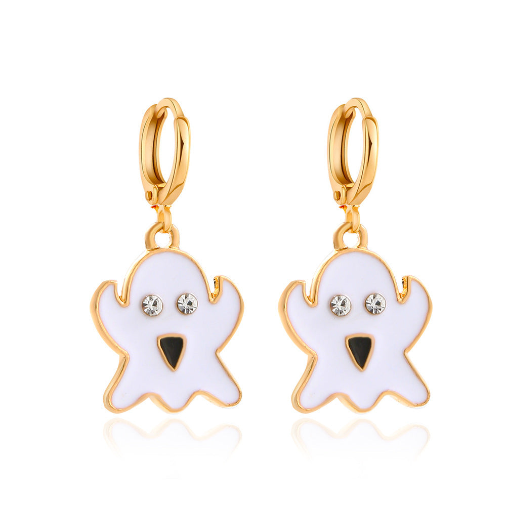 Drip oil color ghost earrings exaggerated funny alloy cartoon ghost face earrings Halloween gift