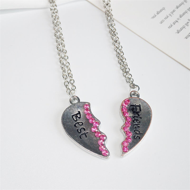 Love English Pendant Alloy Necklace Fashion Two Petal Diamond Bestfriends Necklace Good Friend Necklace