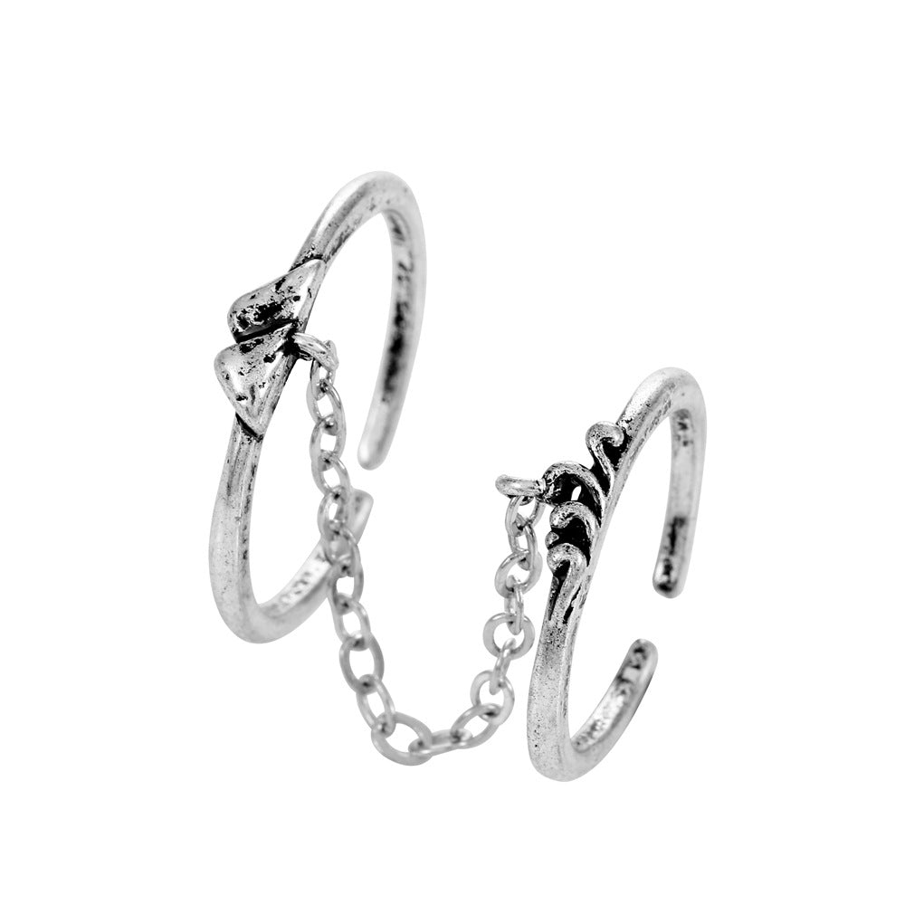 ins chain tassel double finger ring fashion simple star butterfly love geometric opening index finger ring tide