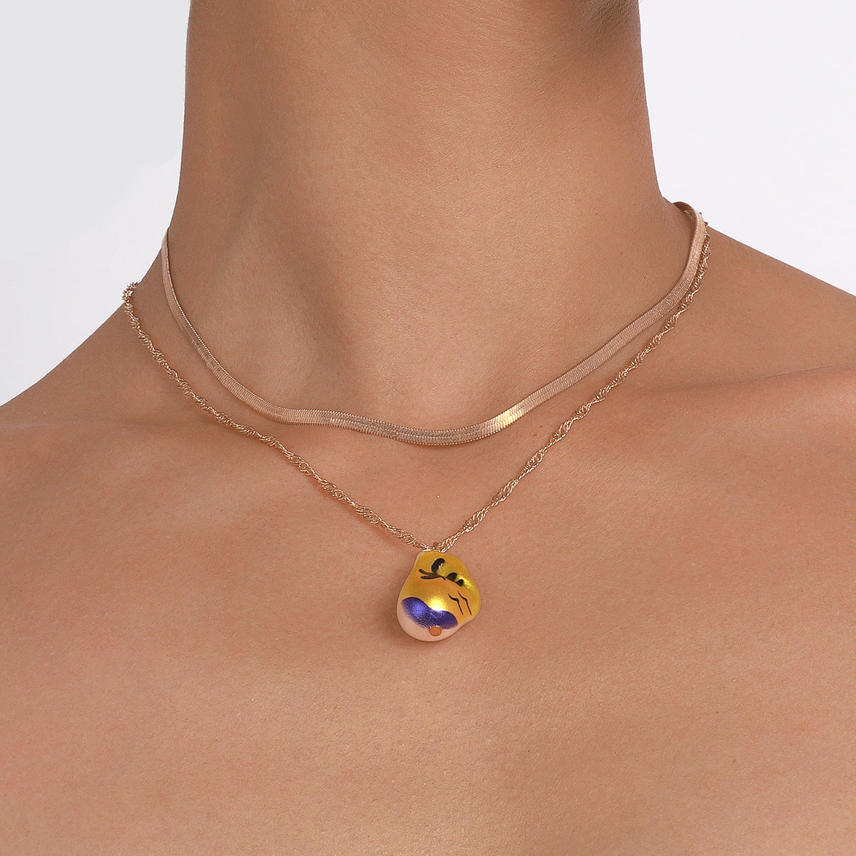 N1699 Necklace Fresh and Lovely Drip Oil Cherry Print Ladybug Layered Double Layer Simple Necklace