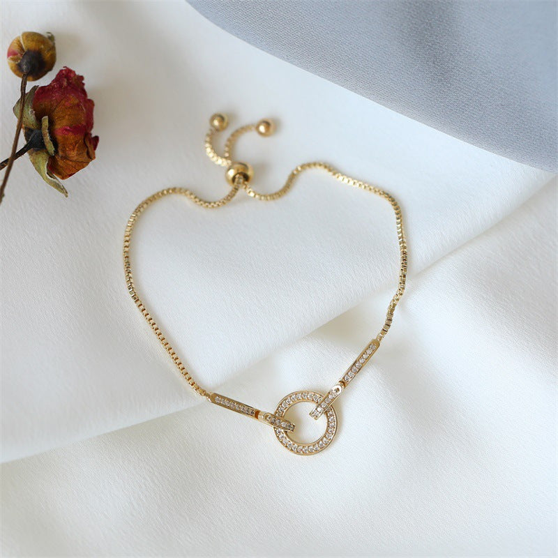 Ins Diamond Ring Love Bracelet Female Retro Fashion Pearl Bracelet Girlfriend Gift Net Red Hand Jewelry Trend