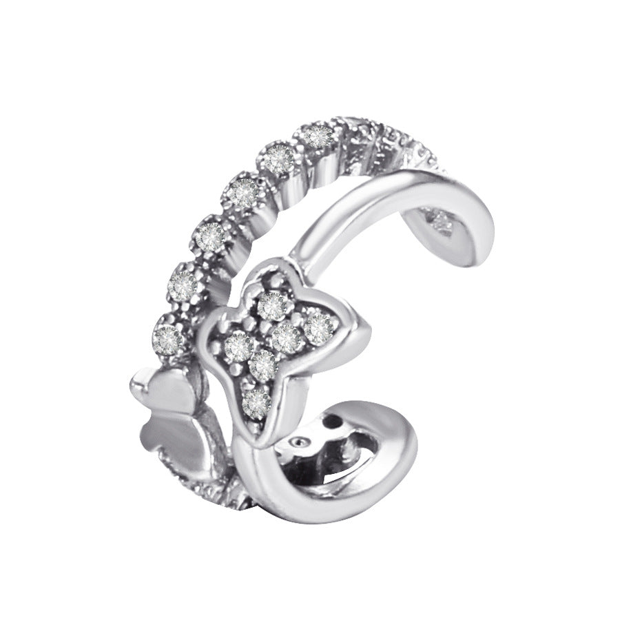 Temperament personality butterfly ear clip without ear hole single ins French light luxury copper inlaid zircon C-shaped ear bone clip