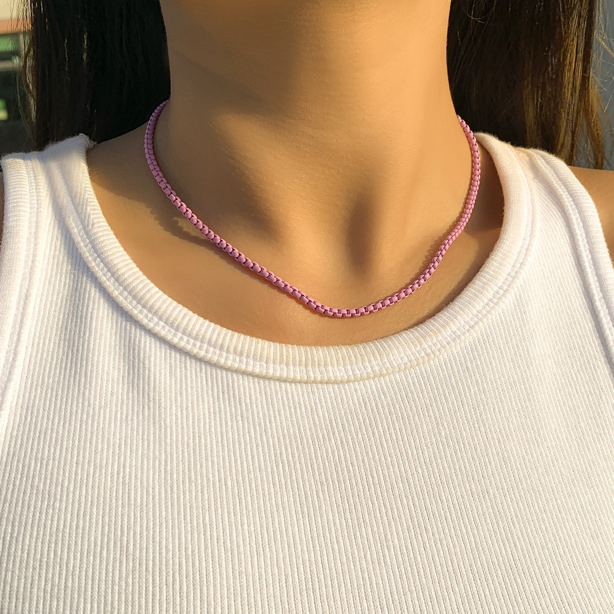 Jewelry Simple Geometric Handmade Versatile Necklace Punk Sweet Cool Color Single Layer Chain Necklace Female