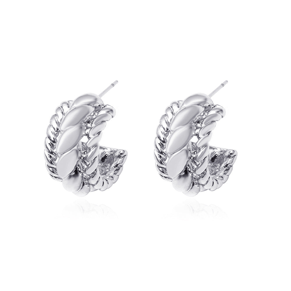 Ins geometric C-shaped hoop earrings female retro exaggerated personality metal braided earrings punk hip-hop earrings
