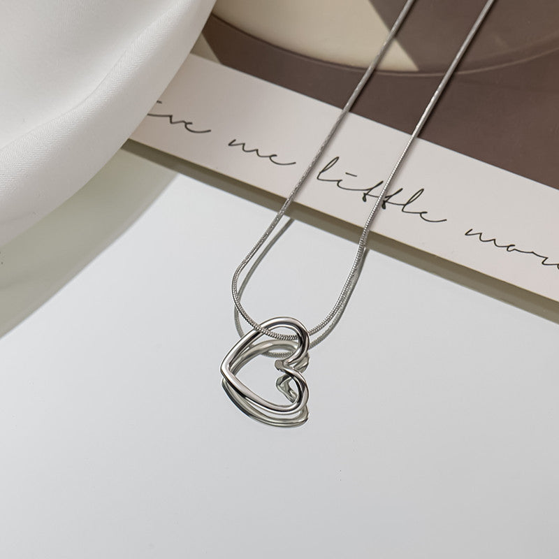 Hollow Heart Necklace Female Simple Ins Titanium Steel Light Luxury Niche Advanced Design Pendant Clavicle Chain