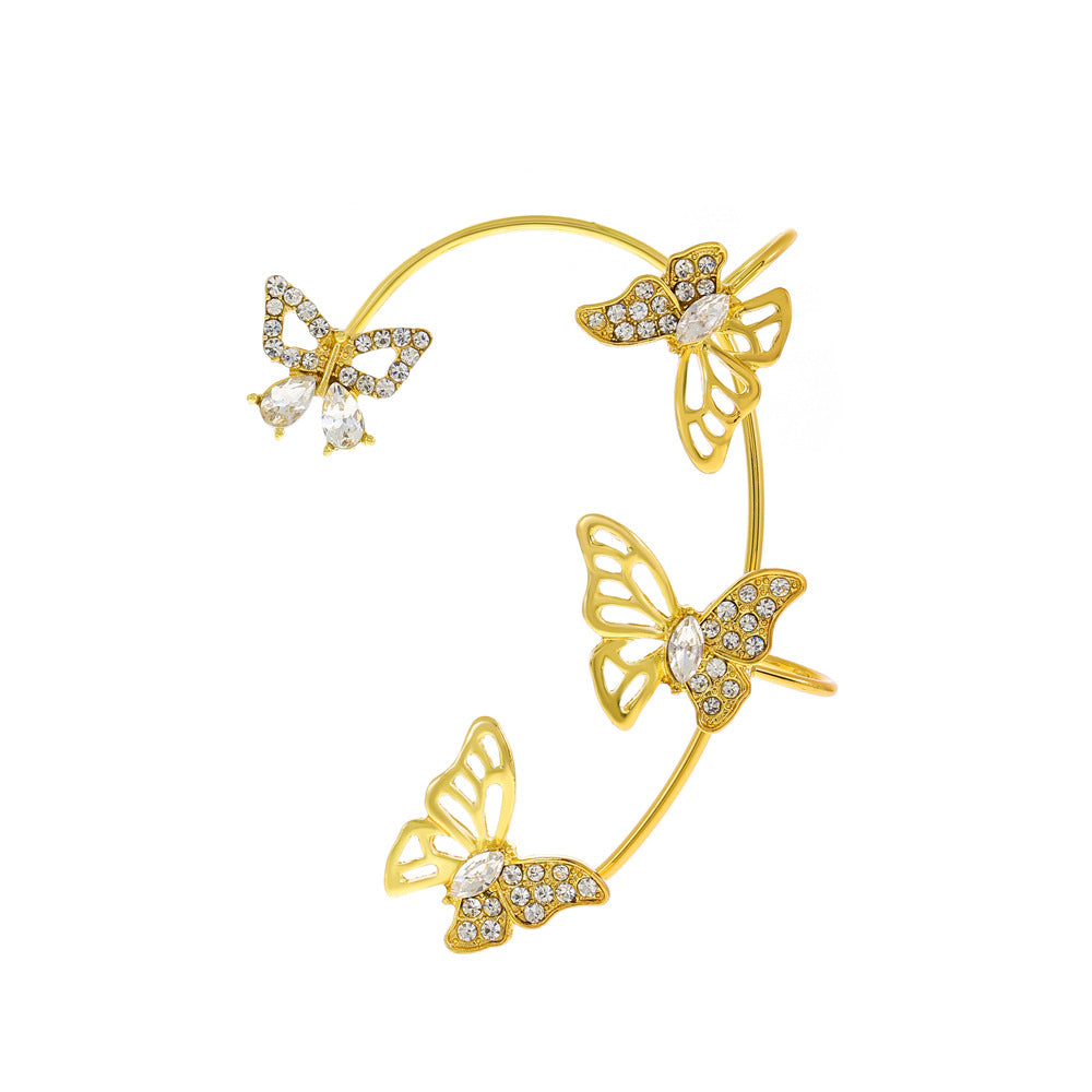 Ins diamond-studded butterfly ear hanger women without ear piercing butterfly ear bone clip fashion niche exaggerated wing ear clip