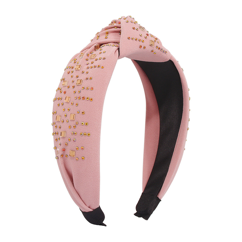 F372 trendy knotted wide-brimmed hair accessories fabric art diamond temperament headband literary retro press hair headband female