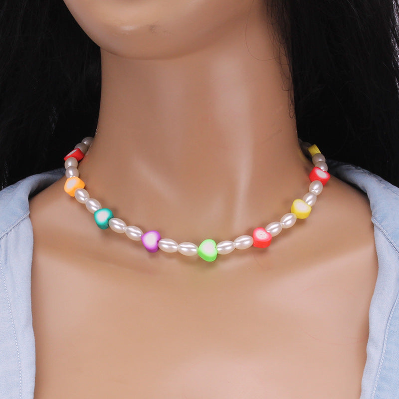 Xiaoxiang temperament imitation pearl acrylic glass necklace collarbone chain femininity short necklace trendy jewelry