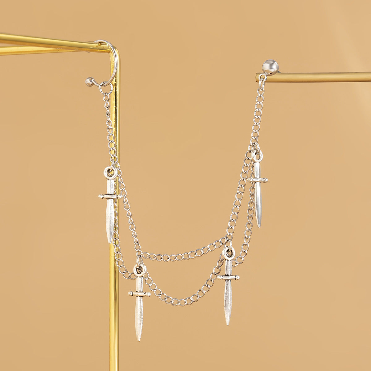 Jewelry punk punch-free iron chain tassel nose nails nose ring earrings one-piece piercing nose decoration