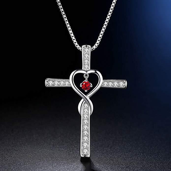 Fashion Cross Religious Belief Inlaid Zircon Pendant Necklace Heart Shape Necklace Jewelry