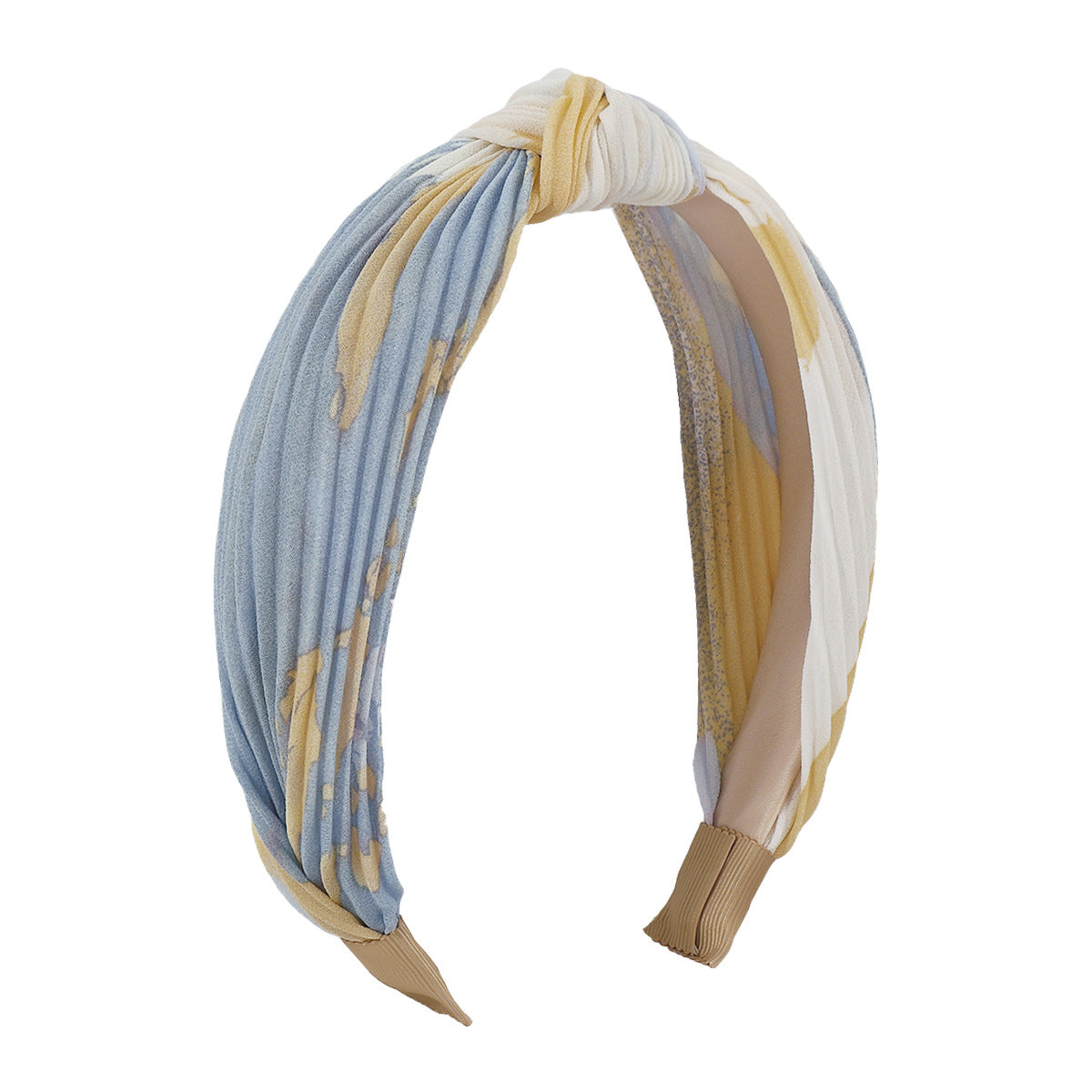 F4562 Literary retro tie-dye press pleated headband French fabric knotted sweet color contrast geometric headband female
