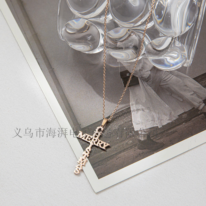 Accessories Small Letters MerryChrismas Necklace Women's Cross Necklace Women
