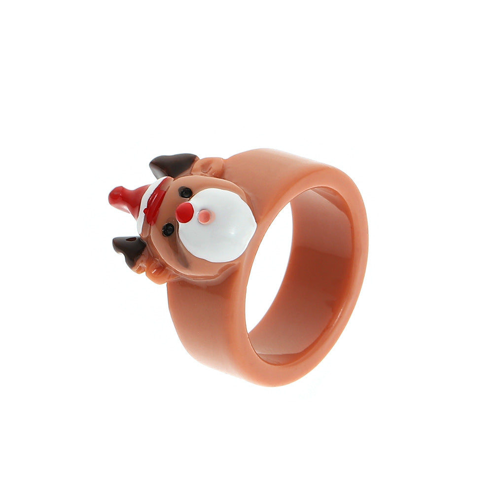 Christmas cartoon resin ring female fashion personality Santa Claus Christmas tree elk index finger ring cute ring