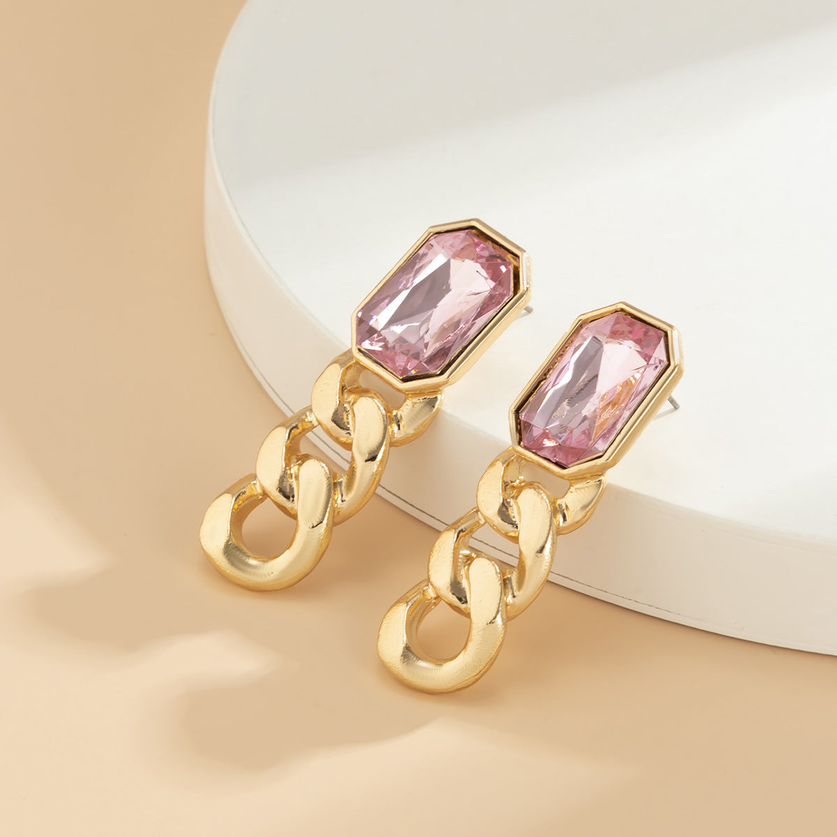 Jewelry temperament simple color imitation gemstone earrings female retro personality metal chain earrings