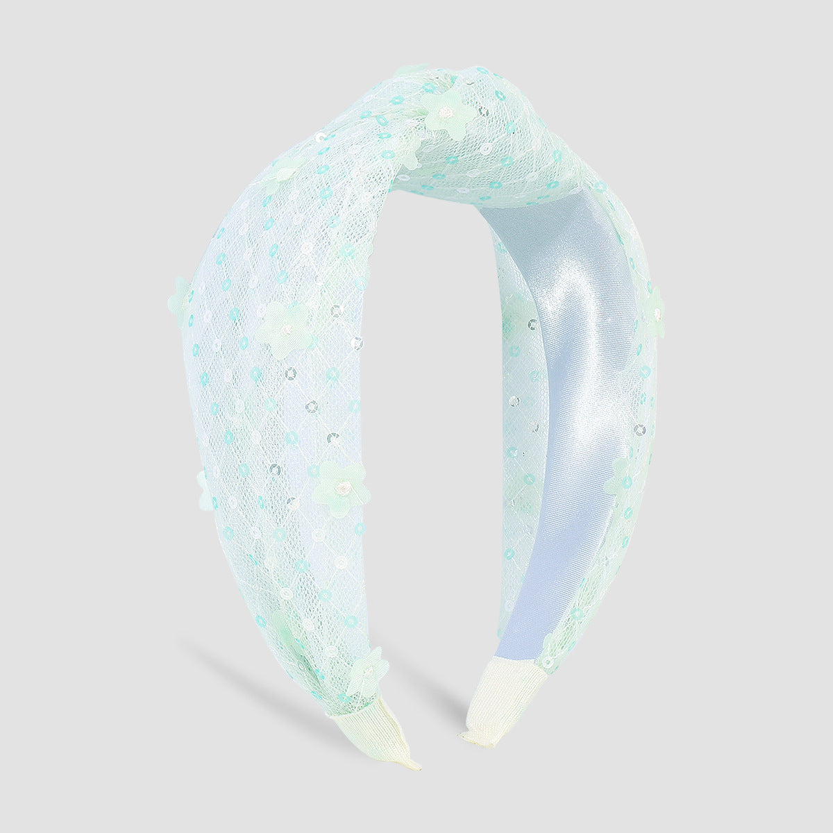 F418 Internet celebrity fashion hair hoop women's net gauze sequins knotted head hoop Mori girl age-reducing flower hair accessories