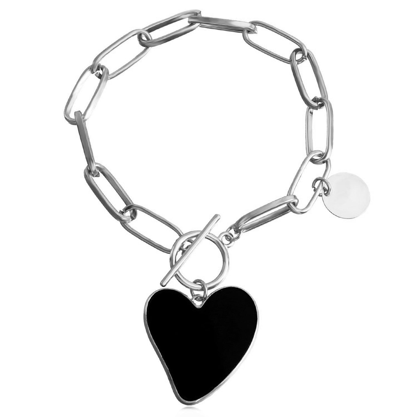 Jewelry geometric thick chain OT buckle round black and white mother-of-pearl bracelet female ins simple personality jewelry