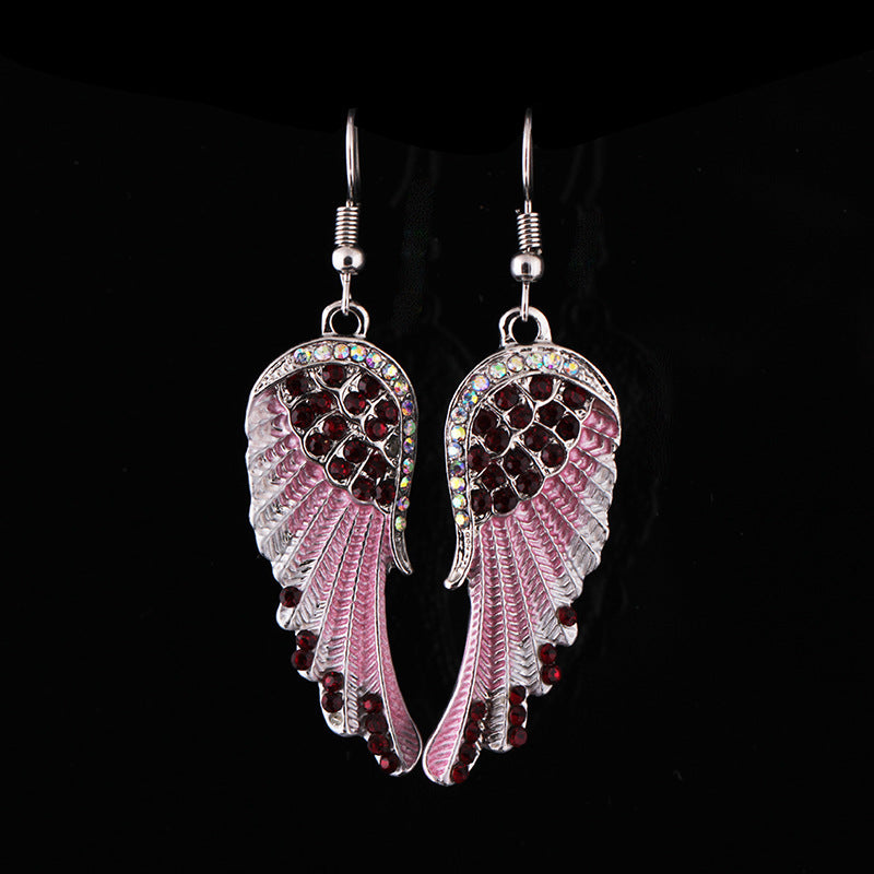 Fashion Women's Angel Wings Rhinestone Wings Mid-Long Pendant Earrings Simple Earrings First Jewelry