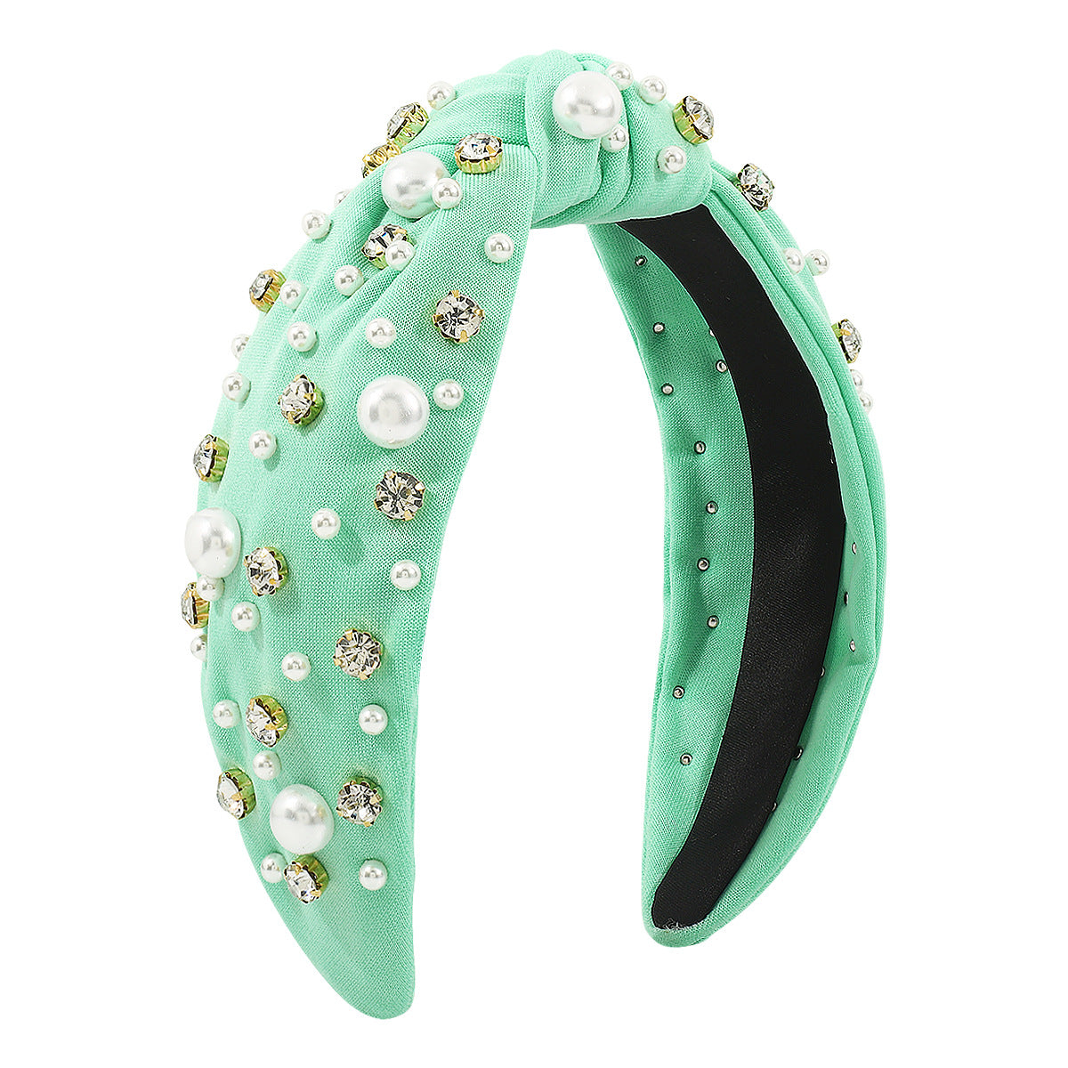 F484 Color Baroque Light Luxury Headband Pearl Rhinestone Temperament Geometric Fabric Elegant Ladies Headband