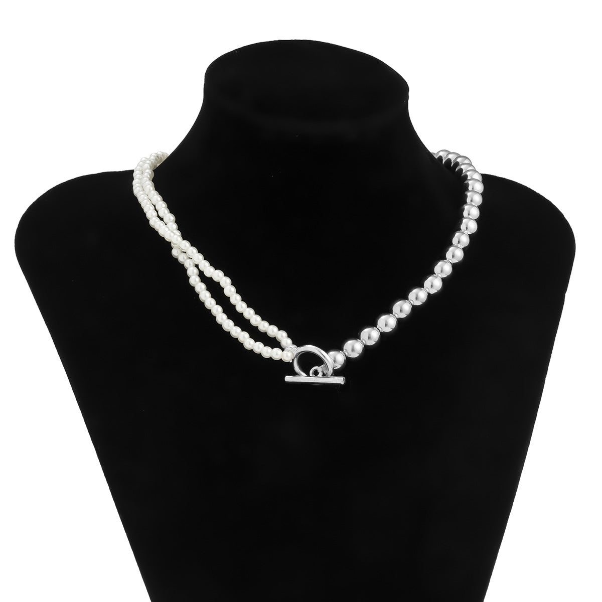 Jewelry Temperament Cold Geometric Bead Necklace Simple Imitation Pearl Beaded Stitching Necklace Female