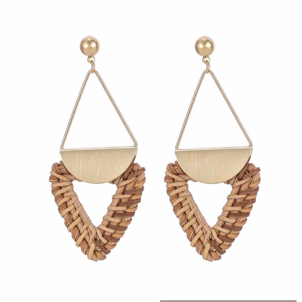 Personality Fashion Rattan Braided Earrings Female Personality Round Geometric Stud Earrings Accessories