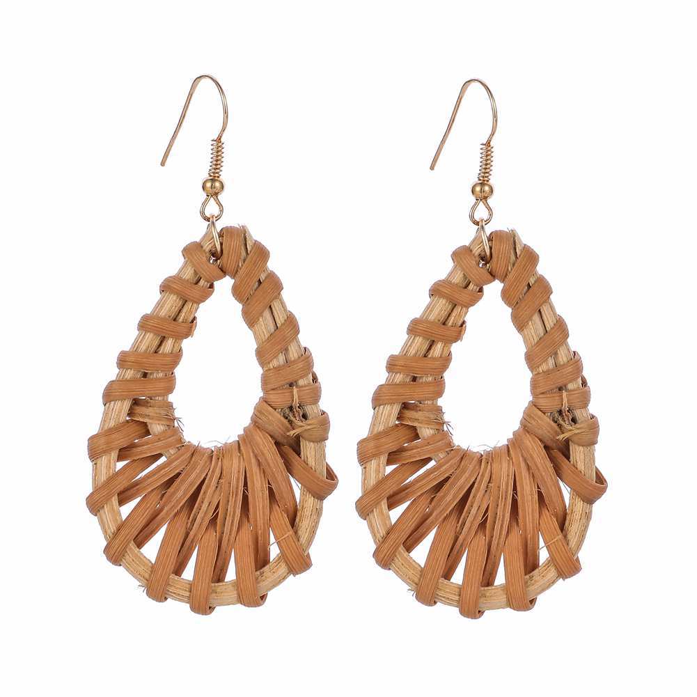 Personality Fashion Rattan Braided Earrings Female Personality Round Geometric Stud Earrings Accessories