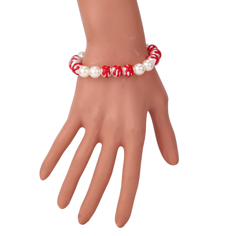 Creative Light Luxury Drip Oil Red Flame Pearl Necklace Advanced Sense Niche Design Clavicle Chain Bracelet